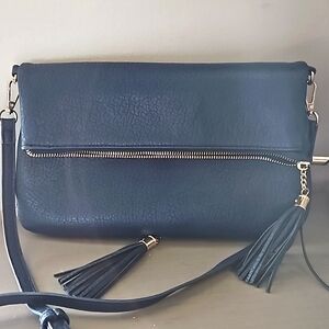 Navy Blue Faux Leather Crossbody Bag